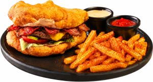 Lángos Bacon Burger with Smoked Paprika Fries
