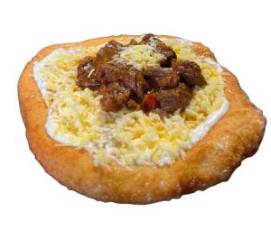 Lángos with Beef Pörkölt
